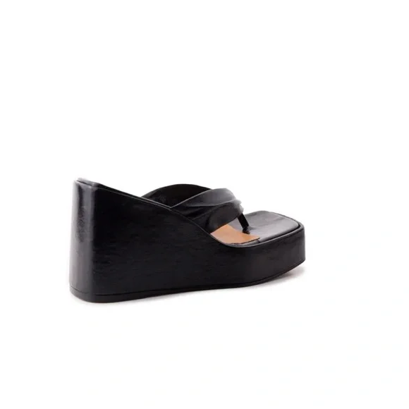 Black Leather Wedge Sandals - Picture 2 of 4